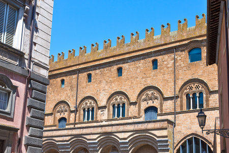 Orvieto, Italy - May 19,2009: The main facade of the Del Popolo medieval palaceのeditorial素材