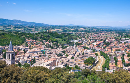 Italy,Umbria,Spoleto,view of the city from the Albornoziana fortressの写真素材