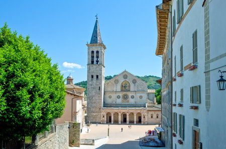 Spoleto, Italy - May 20, 2009:  View of the Cathedral facade and bell towerのeditorial素材