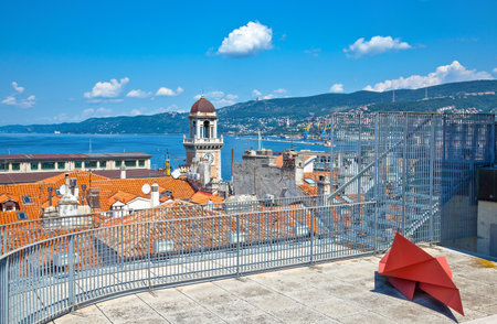Italy, Trieste, view on the city from the Rivoltella Museum terraceのeditorial素材
