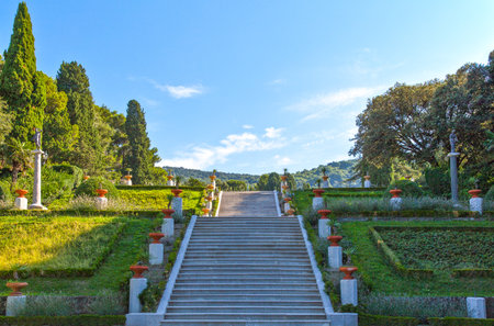 Italy, Trieste, the garden of the Miramare castle on the seafrontのeditorial素材