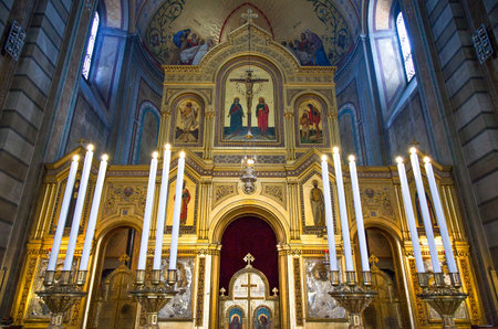 Trieste, Italy - August 8, 2010:  The interior of the Serbian Orthodox Church of St. Spiridioneのeditorial素材