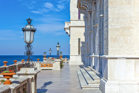 Trieste, Italy - August 10, 2010: Architecturals details of the Miramare castle on the seafrontのeditorial素材