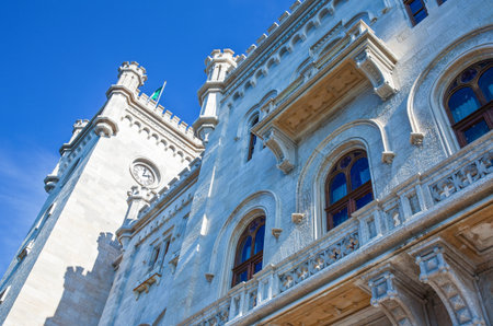 Trieste, Italy - August 10, 2010: Architecturals details of the Miramare castle on the seafrontのeditorial素材
