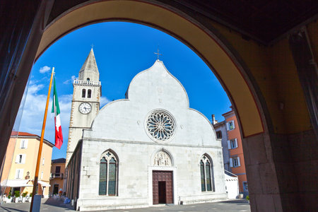 Trieste, Italy - August 10, 2010:  Muggia district, view of  the Cathedral facadeのeditorial素材