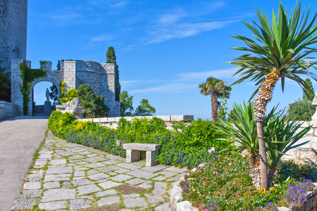 Trieste, Italy - August 11, 2010: View of the Duino castle wallsのeditorial素材