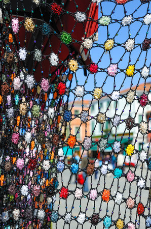 Burano, Italy - April 26, 2008: Detail of the typical laces of Burano islandのeditorial素材