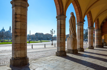 Padua, Italy - March 21, 2013: The Dante Alighieri monument on the basement of the Amulea Loggia palace  in Prato Della Valle squareのeditorial素材