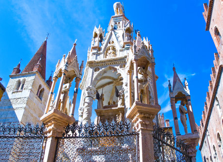 Italy, Verona, view of the Scaligeri Tombs in the old townのeditorial素材