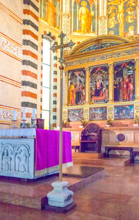 Verona, Italy - December 6, 2013: St. Zeno Basilica, the St.Zeno Pala, altarpiece by Mantegnaのeditorial素材
