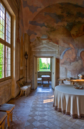 Malcontenta Di Mira , Italy - May 10, 2011:  The inside of Villa Foscari ( known as La Malcontenta),  designed by architect Andrea Palladio. The frescoes are made by Battista Franco and Giambattista zelotti.のeditorial素材