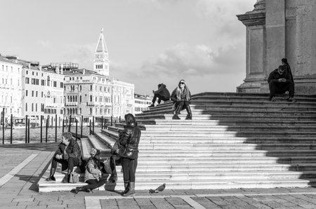 Venice, Italy - December 26, 2014:  People on the staircase of S.Maria Della Salute churchのeditorial素材