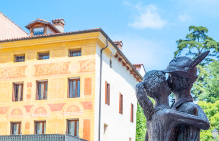 Bassano Del Grappa, Italy - May 26, 2017: The famous monument of a kiss between a local girl and a young soldier of the Alpini groupのeditorial素材