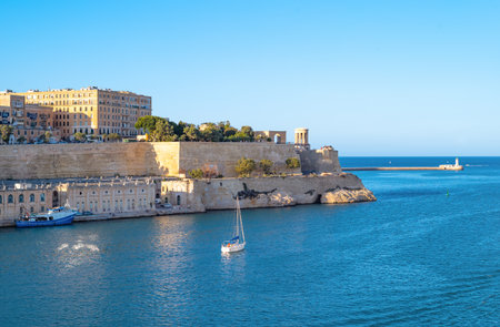 Valletta, Malta - September 13, 2017: The architectures of the ancient city seen from the sea