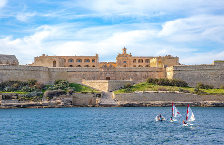 Valletta, Malta - February 5, 2017:  The fort Manoel seen from the seaのeditorial素材