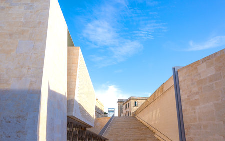 Malta, Valletta, the long St James staircase  of the new city gateのeditorial素材