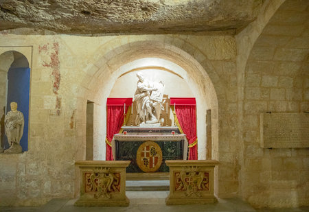 Rabat, Malta - February 4, 2017:  Statue of Saints in the catacombs of  the St Paul Churchのeditorial素材