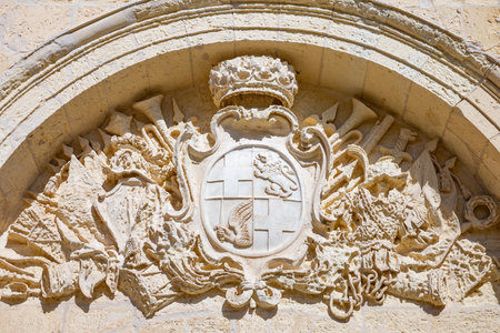 Mdina,  Malta - February 4, 2017: Decorations of the main gate of the fortified medieval walls of the townのeditorial素材