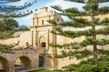 Mdina,  Malta - February 4, 2017: The main gate of the fortified medieval walls of the townのeditorial素材