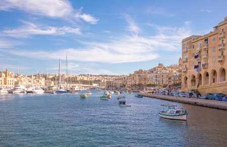 Valletta, Malta - February 5, 2017:  The Kalkara creek seen from the seaのeditorial素材