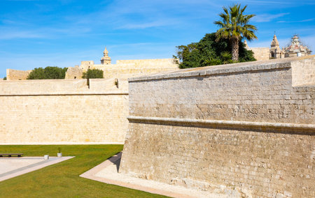 Malta, Mdina, the fortified medieval walls of the townの写真素材