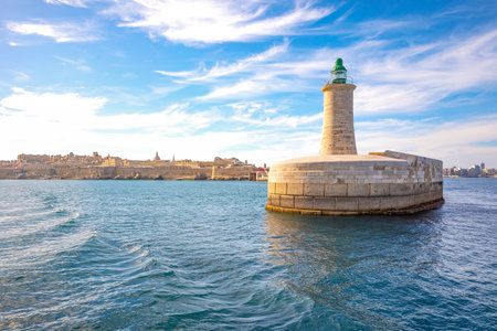 Malta, Valletta, view from the sea  of the lighthouse of the St Elmo fortの写真素材