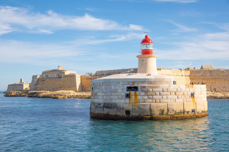 Malta, Valletta, the lighthouse of the Ricasoli fortの写真素材