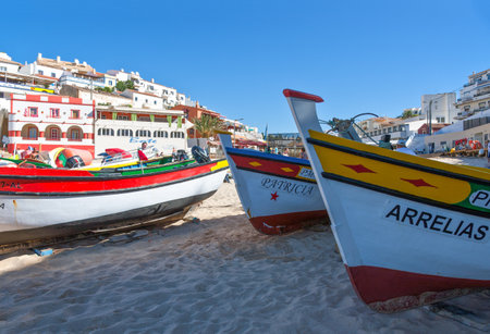 Carvoriro, Portugal - August 24, 2010: Algarve region, fishing boats on the beachのeditorial素材
