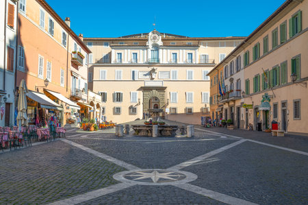 Castelgandolfo, Italy - April 21, 2017: The main facade of the Aposolic palace, summer residence of the Popes, seen from Della Liberta squareのeditorial素材