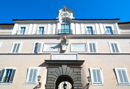 Castelgandolfo, Italy - April 21, 2017: The main facade of the Apostolic palace, summer residence of the Popesのeditorial素材