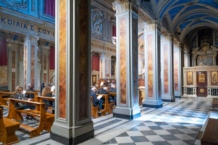 Grottaferrata, Italy - April 23,2017:  People  in the church of the Greek Abbey of St. Niloのeditorial素材