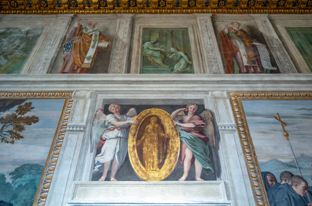 Grottaferrata, Italy - April 23,2017:  Paintings and decorations in the halls of the Greek Abbey of St. Niloのeditorial素材