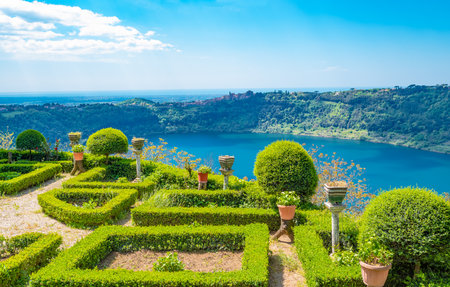 the belvedere garden of the village, Nemi, Italyの写真素材