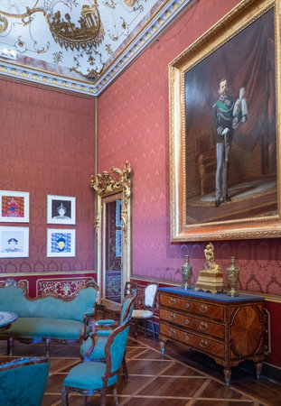 Monza, Italy - March 27, 2018: Paintings and decorations of the apartments of the Royal villaのeditorial素材