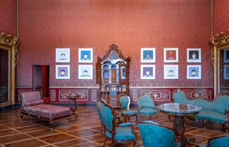 Monza, Italy - March 27, 2018: Paintings and decorations of the apartments of the Royal villaのeditorial素材