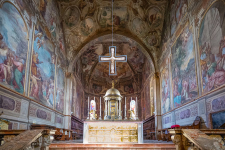 Monza, Italy - March 27, 2018: The extraordinary paintings and decorations of the presbytery of the  Cathedralのeditorial素材