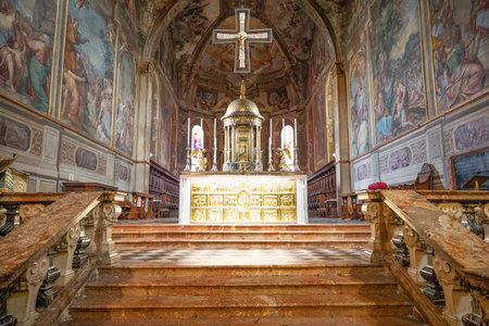 Monza, Italy - March 27, 2018: The extraordinary paintings and decorations of the presbytery of the  Cathedralのeditorial素材
