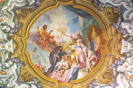 Monza, Italy - March 27, 2018: Detail of the extraordinary paintings and decorations of the ceiling of the Cathedralのeditorial素材