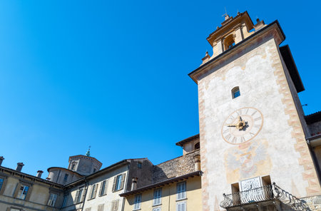 The Della Campanella tower in Lorenzo Mascheroni square, Bergamo, Italyの写真素材