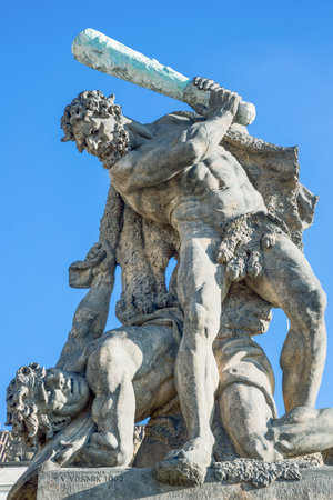Prague, Czech Republic, Castle district, the Fighting Giants statue above the castle gate entranceのeditorial素材