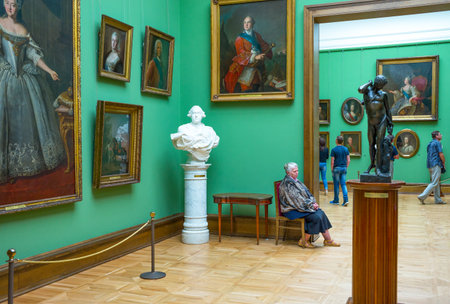 Moscow, Russia - June 21, 2015:  Visitors between the masterpieces od Russian art in the Tretjakov Galleryのeditorial素材