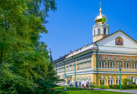 Sergiyev Posad, Russia - July 14, 2015: Visitors in the Trinity Monastery of St. Sergius
