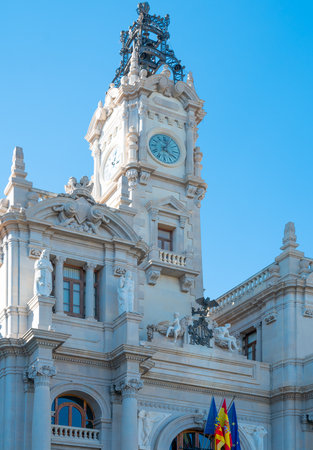 Valencia, Spain, upward view of the facade of the City Hall buildingのeditorial素材