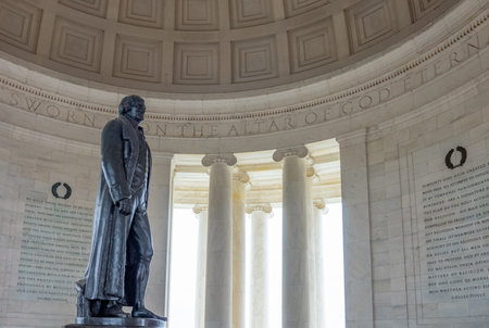 Washington, USA - October 12, 2017: The statue of the President Thomas Jefferson in the the Jefferson Memorialのeditorial素材