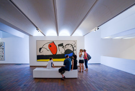 Barcelona, Spain - August 7, 2007:  Visitors in the Joan MirÃ² Fundation with the artist worksのeditorial素材