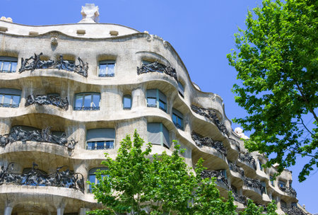 Barcelona, Spain - April 28, 2006: La Casa MilÃ  also known as 'La Pedrera' designed by the architect GaudÃ¬のeditorial素材