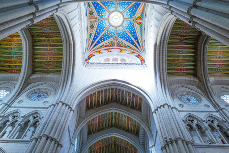 Madrid, Spain - August 25,2015: The nave of the De La Almodena cathedral