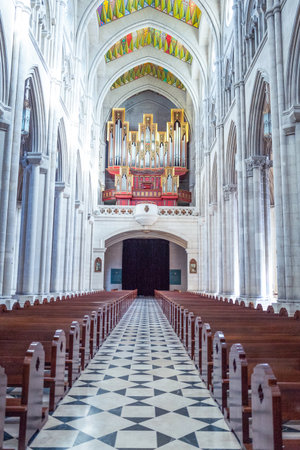 Madrid, Spain - August 25,2015: The nave of the De La Almodena cathedral