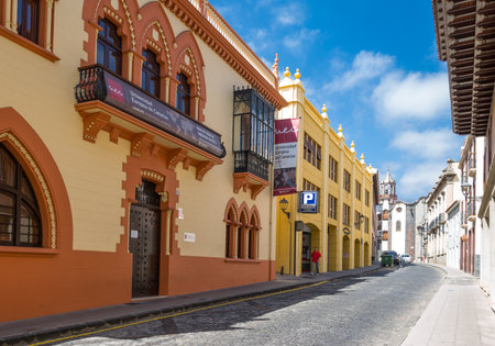 Tenerife, Spain - June 23, 2013: La Orotava, traditional colored houses in the old town centerのeditorial素材