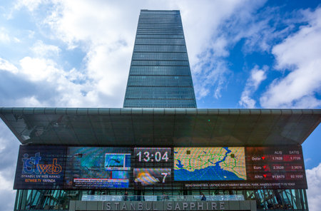 Istambul , Turkey - February 18, 2013:  Levent quarter, front view of the Sapphire tower